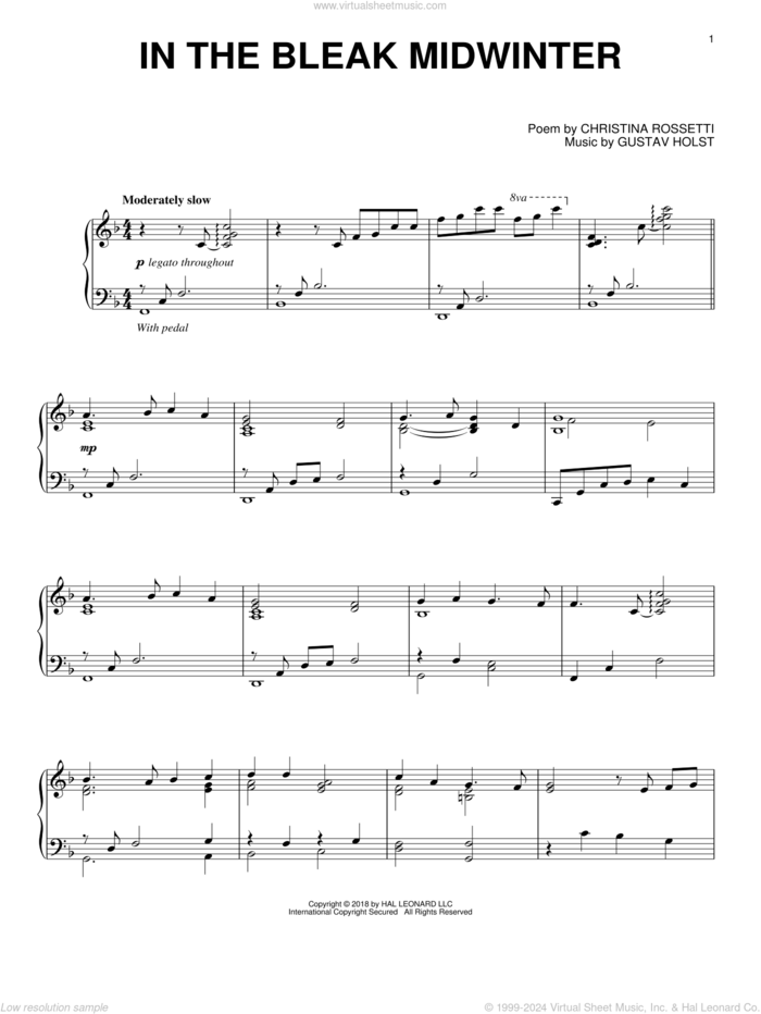 In The Bleak Midwinter [Jazz version] sheet music for piano solo by Gustav Holst and Christina Rossetti, intermediate skill level