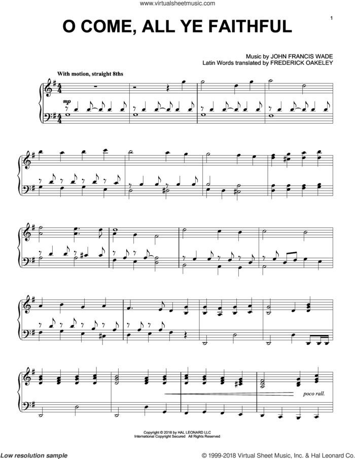 O Come, All Ye Faithful [Jazz version] sheet music for piano solo by John Francis Wade and Frederick Oakeley (English), intermediate skill level