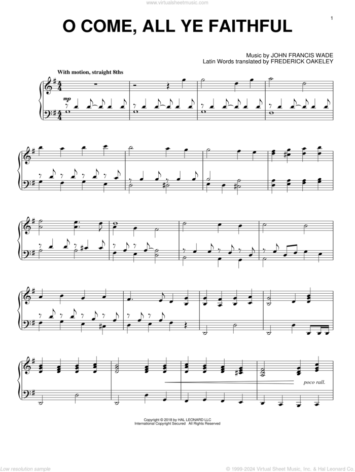 O Come, All Ye Faithful [Jazz version] sheet music for piano solo by John Francis Wade and Frederick Oakeley (English), intermediate skill level