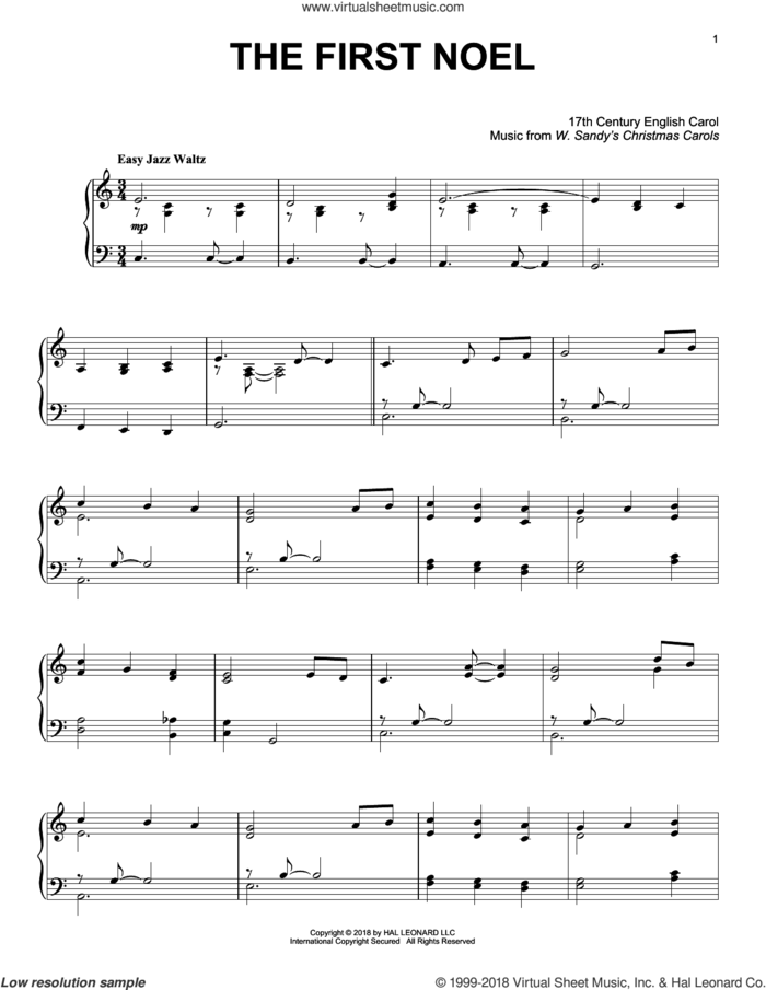 The First Noel [Jazz version] sheet music for piano solo by W. Sandys' Christmas Carols and Miscellaneous, intermediate skill level