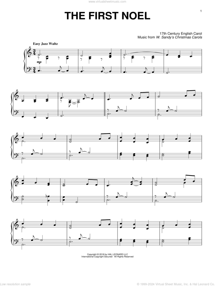 The First Noel [Jazz version] (arr. Frank Mantooth) sheet music for piano solo by W. Sandys' Christmas Carols and Miscellaneous, intermediate skill level