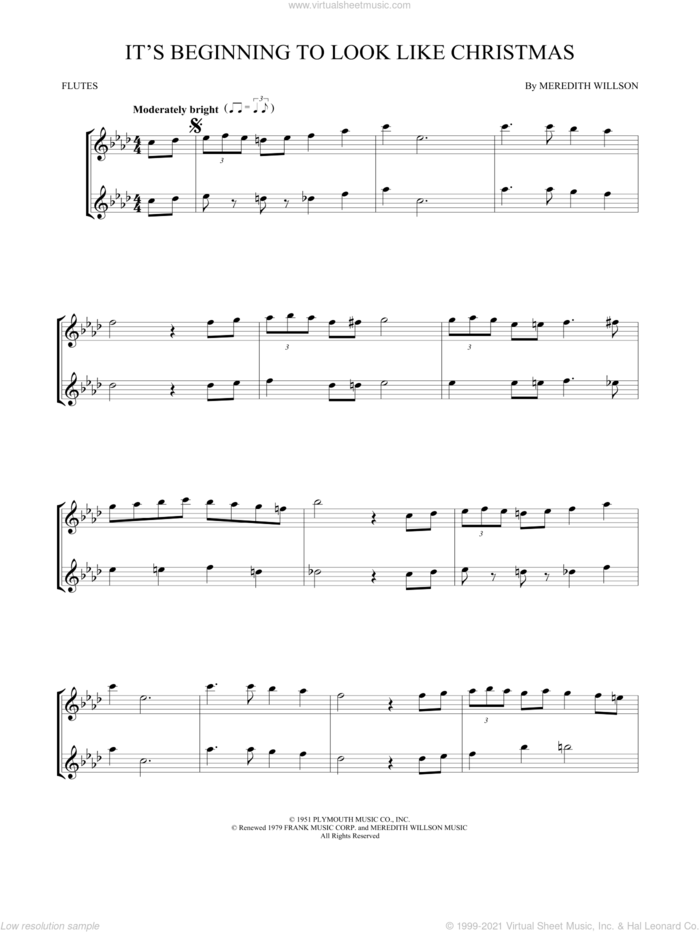 It's Beginning To Look Like Christmas sheet music for two flutes (duets) by Meredith Willson, intermediate skill level
