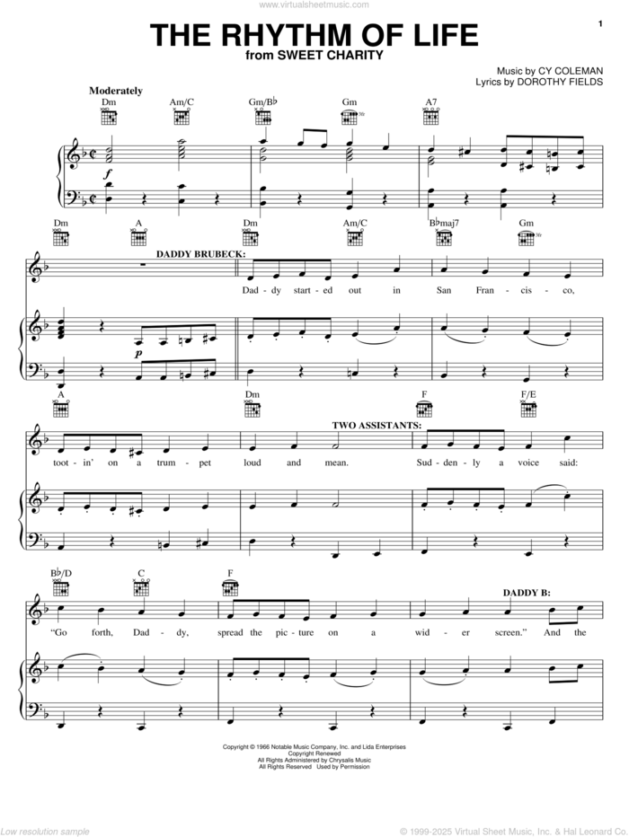 The Rhythm Of Life sheet music for voice, piano or guitar by Cy Coleman, Sweet Charity (Musical) and Dorothy Fields, intermediate skill level