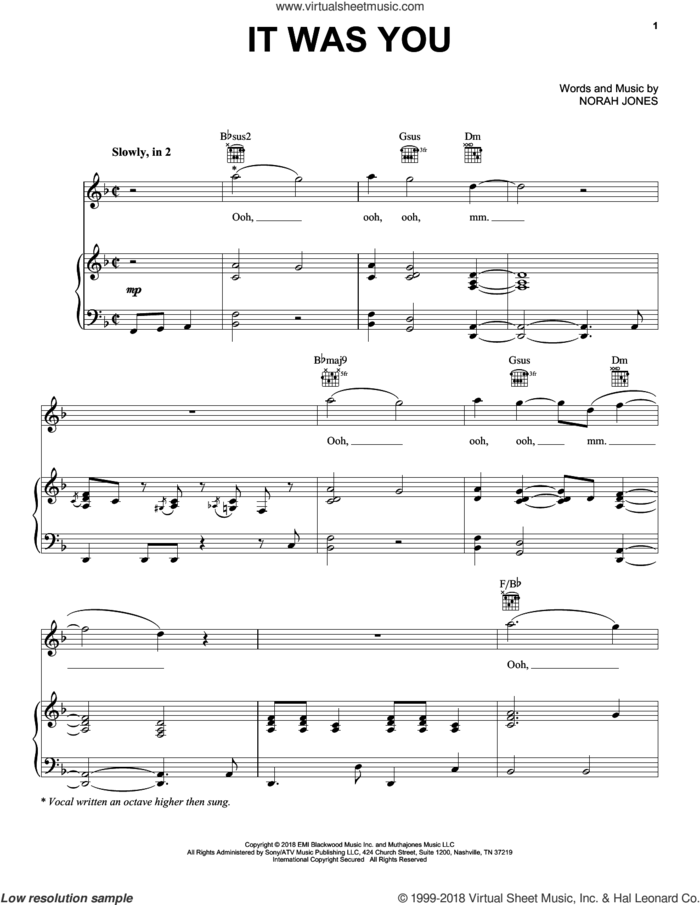 It Was You sheet music for voice, piano or guitar by Norah Jones, intermediate skill level