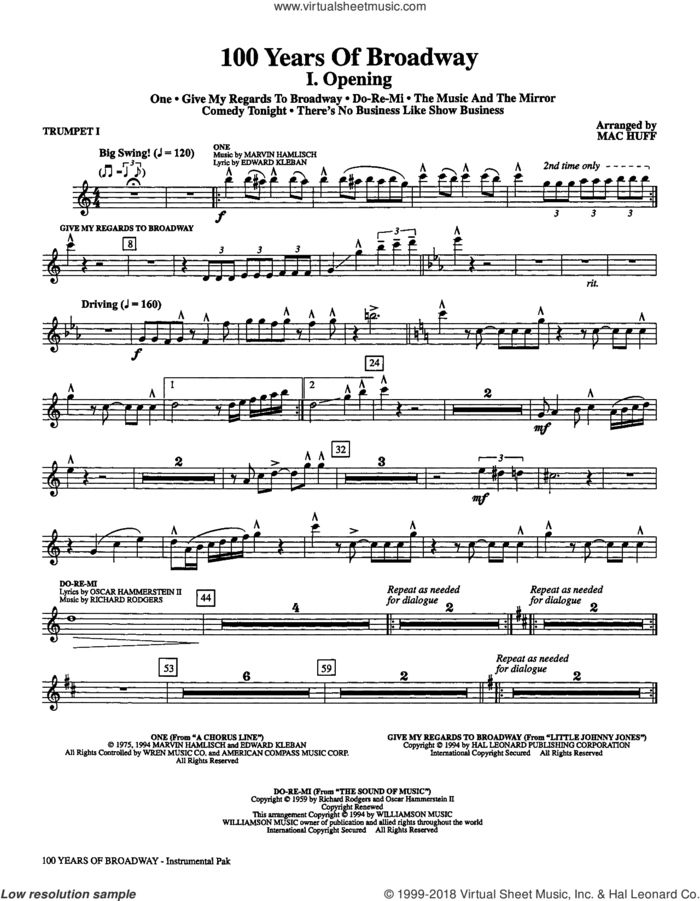 100 Years of Broadway (Medley) (complete set of parts) sheet music for orchestra/band by Mac Huff and Irving Berlin, intermediate skill level
