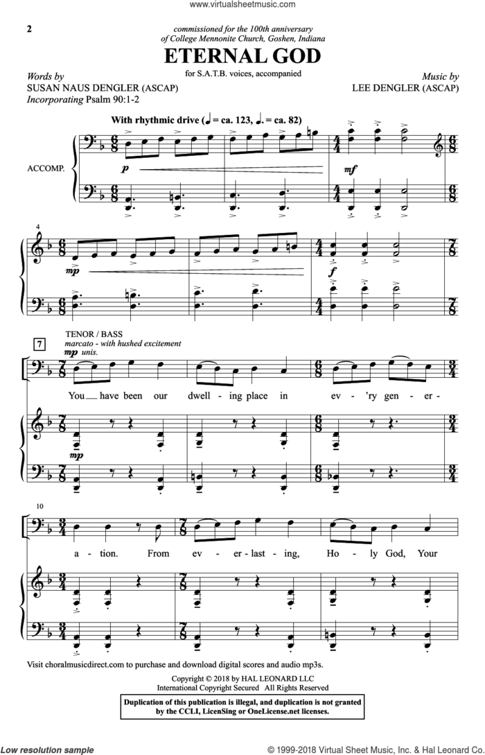 Eternal God sheet music for choir (SATB: soprano, alto, tenor, bass) by Lee Dengler and Susan Naus Dengler, intermediate skill level