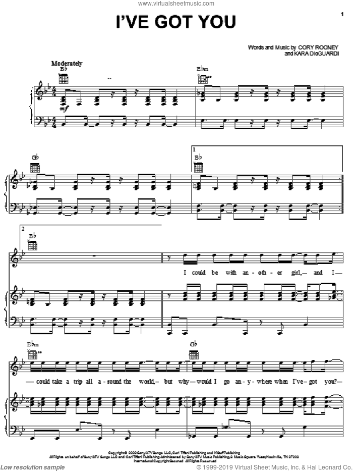 I've Got You sheet music for voice, piano or guitar by Marc Anthony, Cory Rooney and Kara DioGuardi, intermediate skill level