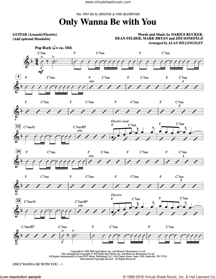Only Wanna Be with You sheet music for orchestra/band (guitar, acoustic and electric) by Alan Billingsley, Hootie & The Blowfish, Darius Carlos Rucker, Everett Dean Felber, James George Sonefeld and Mark William Bryan, intermediate skill level