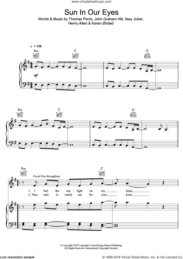 Sun In Our Eyes sheet music for voice, piano or guitar by MØ, Diplo, MO, Henry Allen, Ilsey Juber, John Graham Hill, Karen Aursted, Karen Orsted and Thomas Wesley Pentz, intermediate skill level