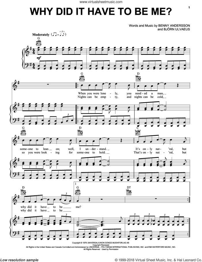 Why Did It Have To Be Me? (from Mamma Mia! Here We Go Again) sheet music for voice, piano or guitar by ABBA, Benny Andersson and Bjoern Ulvaeus, intermediate skill level