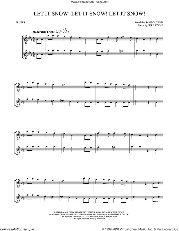 Let It Snow! Let It Snow! Let It Snow! sheet music for two flutes (duets) by Sammy Cahn and Jule Styne, intermediate skill level