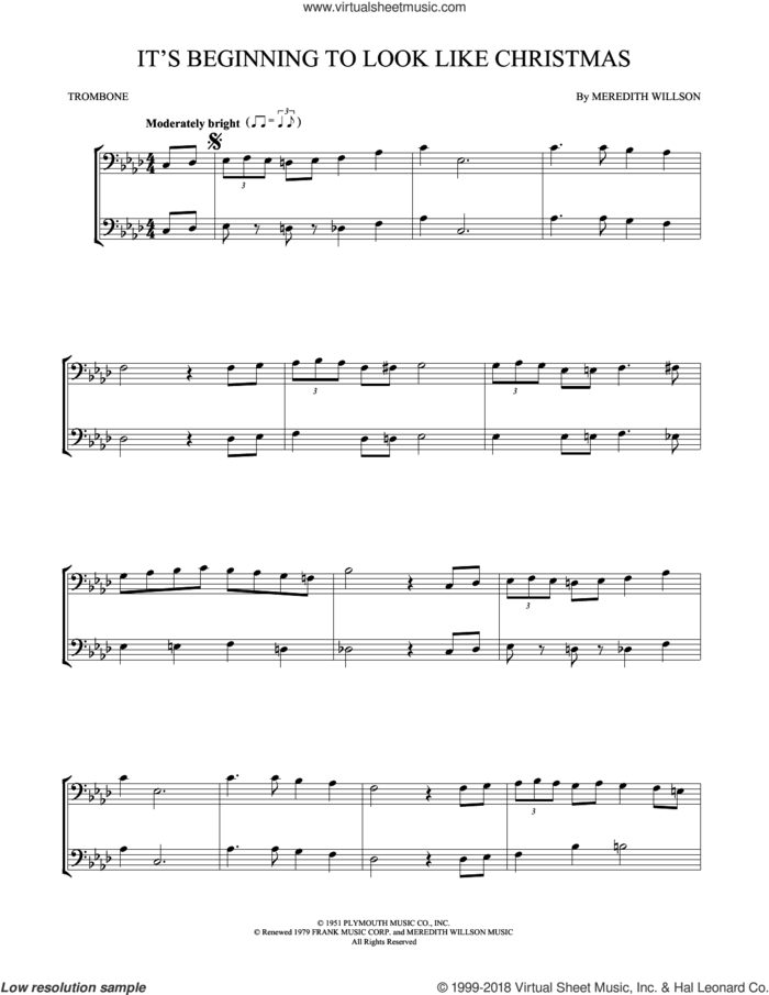 It's Beginning To Look Like Christmas sheet music for two trombones (duet, duets) by Meredith Willson, intermediate skill level