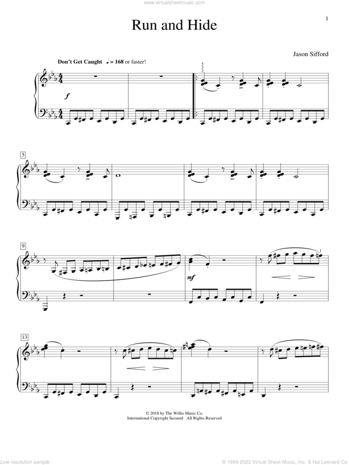 Run And Hide sheet music for piano solo (elementary) by Jason Sifford, classical score, beginner piano (elementary)
