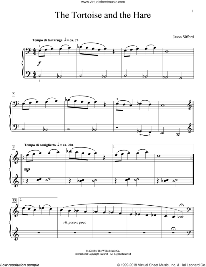 The Tortoise And The Hare sheet music for piano solo (elementary) by Jason Sifford, beginner piano (elementary)
