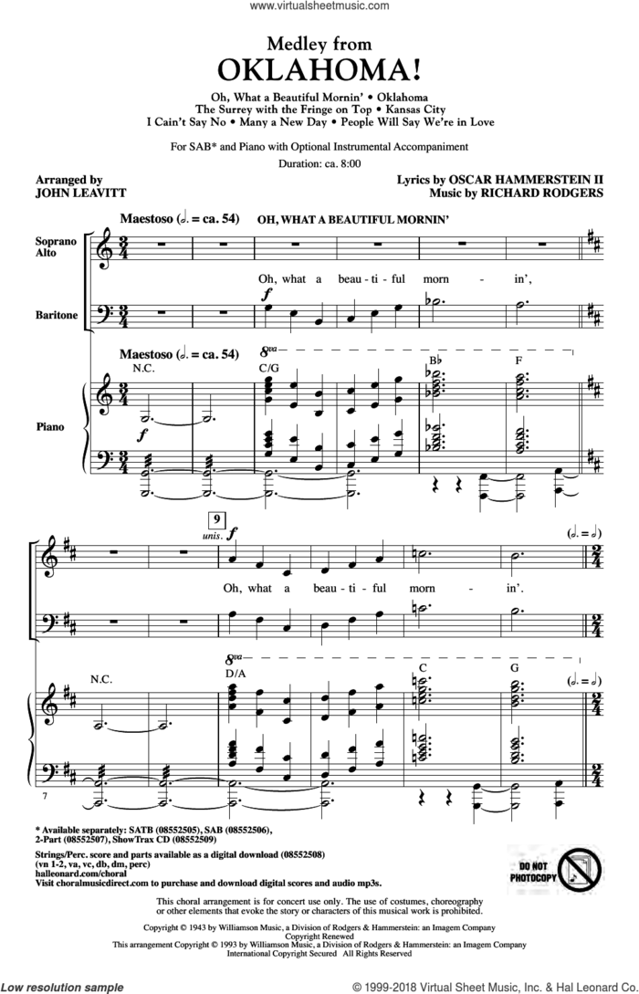 Oklahoma! (Medley) (arr. John Leavitt) sheet music for choir (SAB: soprano, alto, bass) by Richard Rodgers, John Leavitt, Oscar II Hammerstein and Rodgers & Hammerstein, intermediate skill level