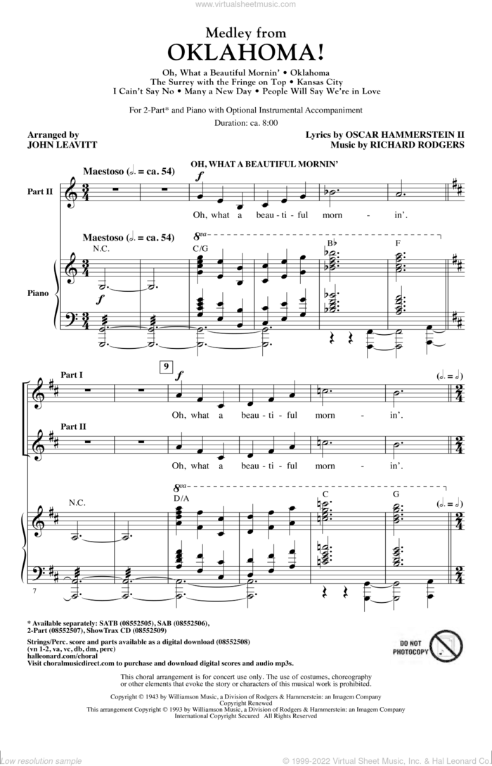 Oklahoma! (Medley) (arr. John Leavitt) sheet music for choir (2-Part) by Richard Rodgers, John Leavitt, Oscar II Hammerstein and Rodgers & Hammerstein, intermediate duet