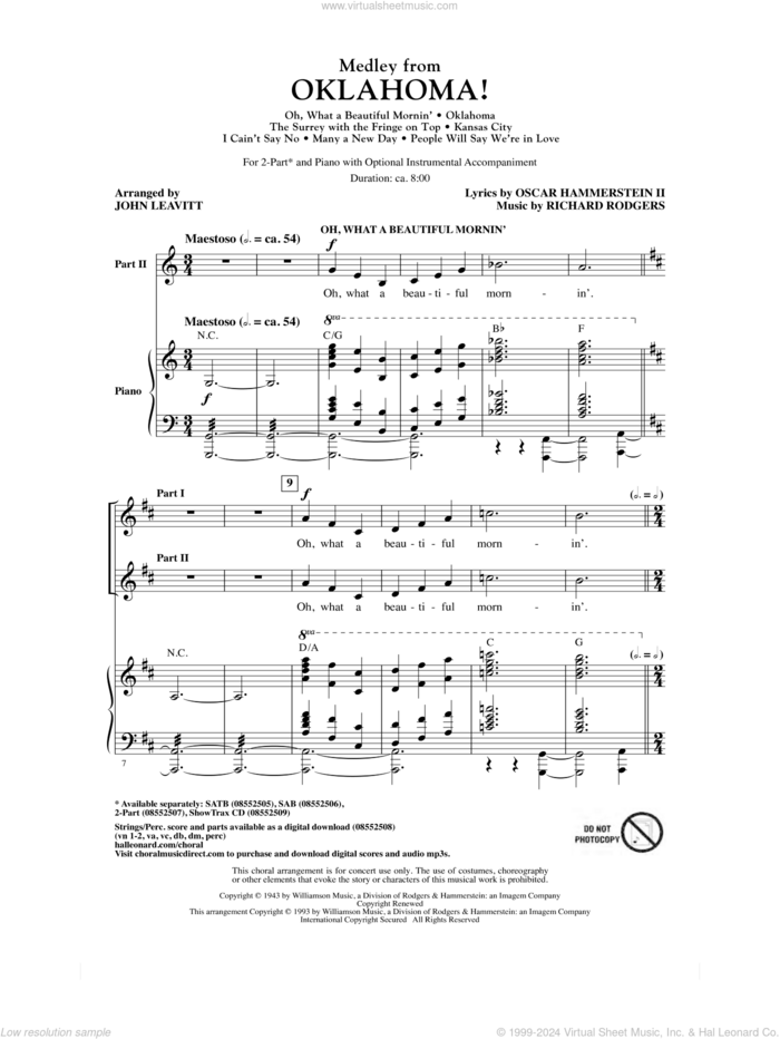 Oklahoma! (Medley) (arr. John Leavitt) sheet music for choir (2-Part) by Richard Rodgers, John Leavitt, Oscar II Hammerstein and Rodgers & Hammerstein, intermediate duet