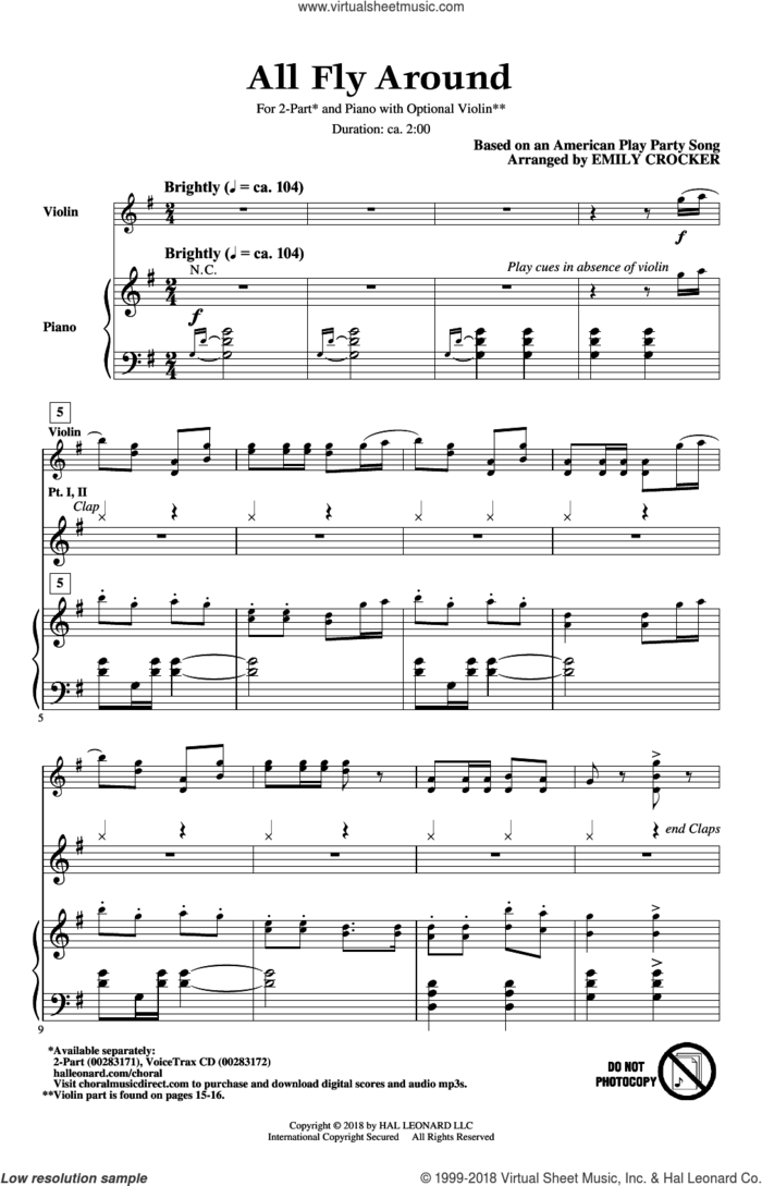All Fly Around sheet music for choir (2-Part) by Emily Crocker and American Play Party Song, intermediate duet