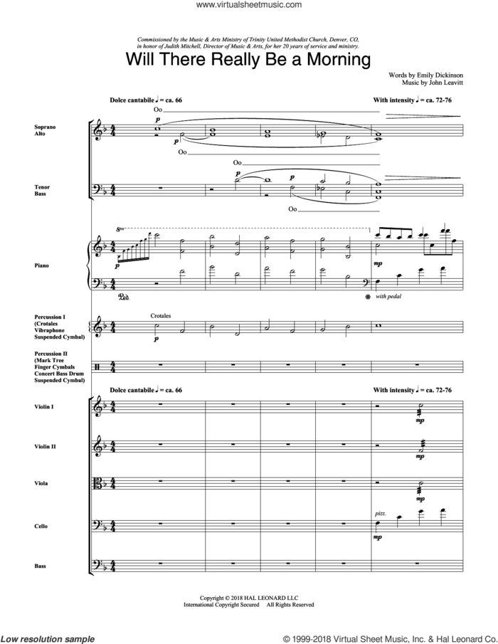 Will There Really Be A Morning (COMPLETE) sheet music for orchestra/band by John Leavitt and Emily Dickinson, intermediate skill level