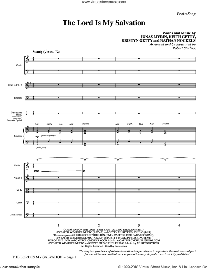 The Lord Is My Salvation (COMPLETE) sheet music for orchestra/band by Jonas Myrin, Keith Getty, Kristyn Getty, Nathan Nockels and Robert Sterling, intermediate skill level
