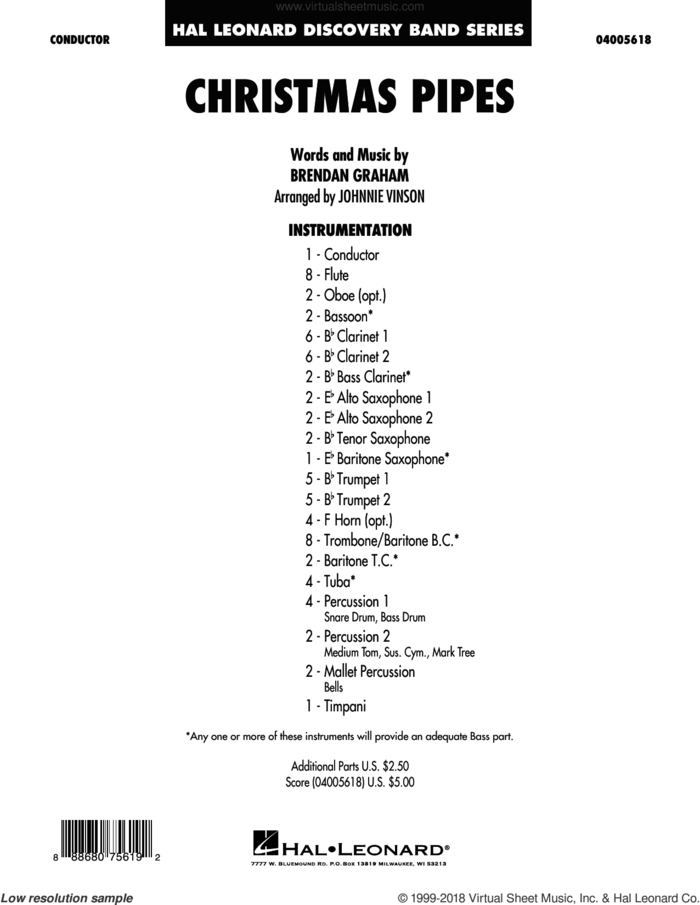 Christmas Pipes (COMPLETE) sheet music for concert band by Johnnie Vinson and Brendan Graham, intermediate skill level