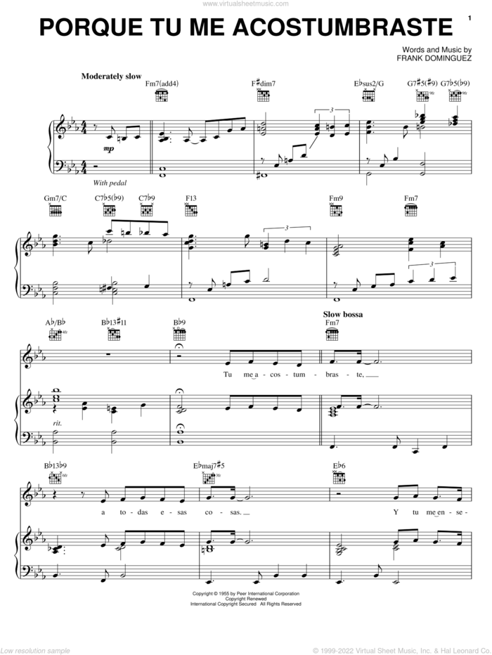 Porque Tu Me Acostumbraste sheet music for voice, piano or guitar by Andrea Bocelli and Frank Dominguez, intermediate skill level
