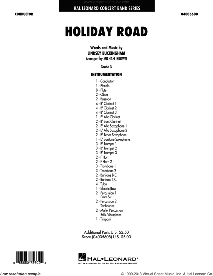 Holiday Road (from National Lampoon's Vacation) (arr. Michael Brown) (COMPLETE) sheet music for concert band by Michael Brown and Lindsey Buckingham, intermediate skill level