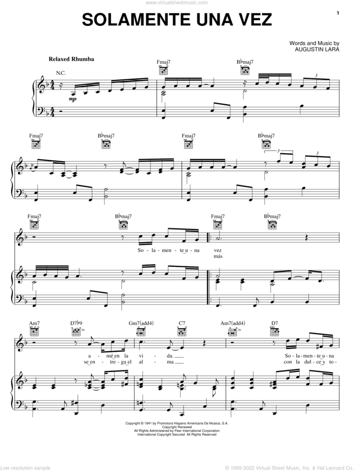 You Belong To My Heart (Solamente Una Vez) sheet music for voice, piano or guitar by Andrea Bocelli, Agustin Lara and Ray Gilbert, intermediate skill level