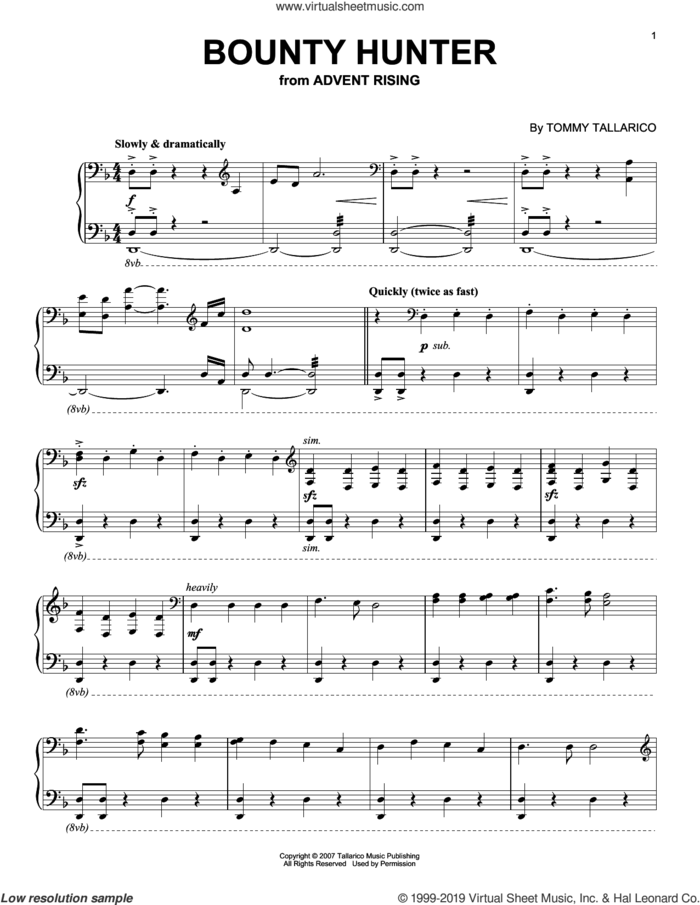 Bounty Hunter sheet music for piano solo by Tommy Tallarico, intermediate skill level