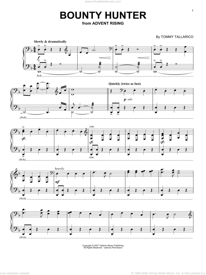 Bounty Hunter sheet music for piano solo by Tommy Tallarico, intermediate skill level