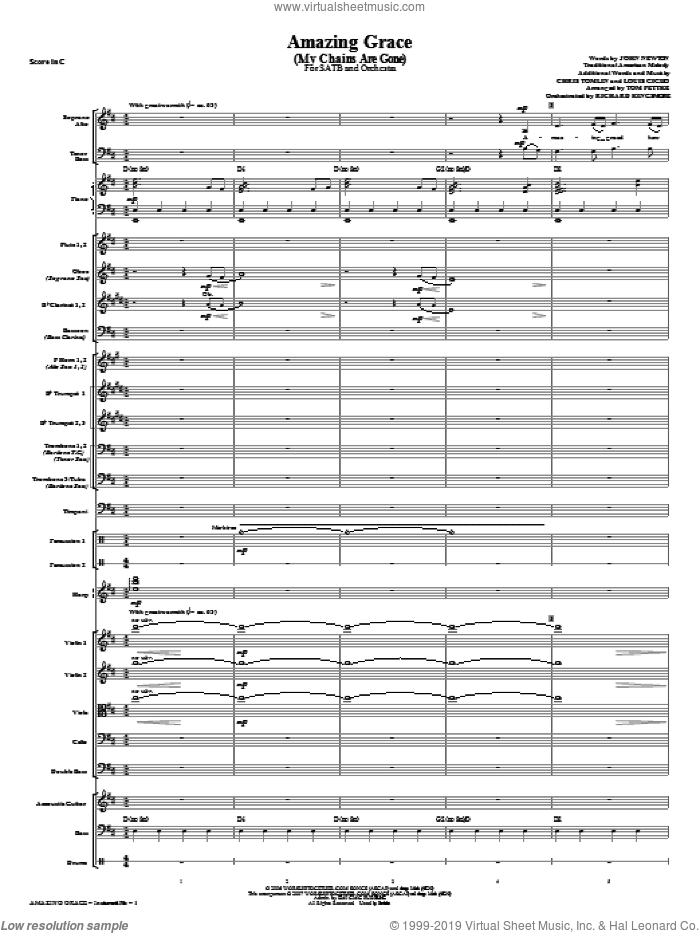 Amazing Grace (My Chains Are Gone) (COMPLETE) sheet music for orchestra/band (Orchestra) by Chris Tomlin, John Newton, Louie Giglio, Miscellaneous and Tom Fettke, intermediate skill level