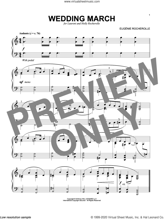Wedding March sheet music for piano solo by Eugenie Rocherolle, wedding score, intermediate skill level