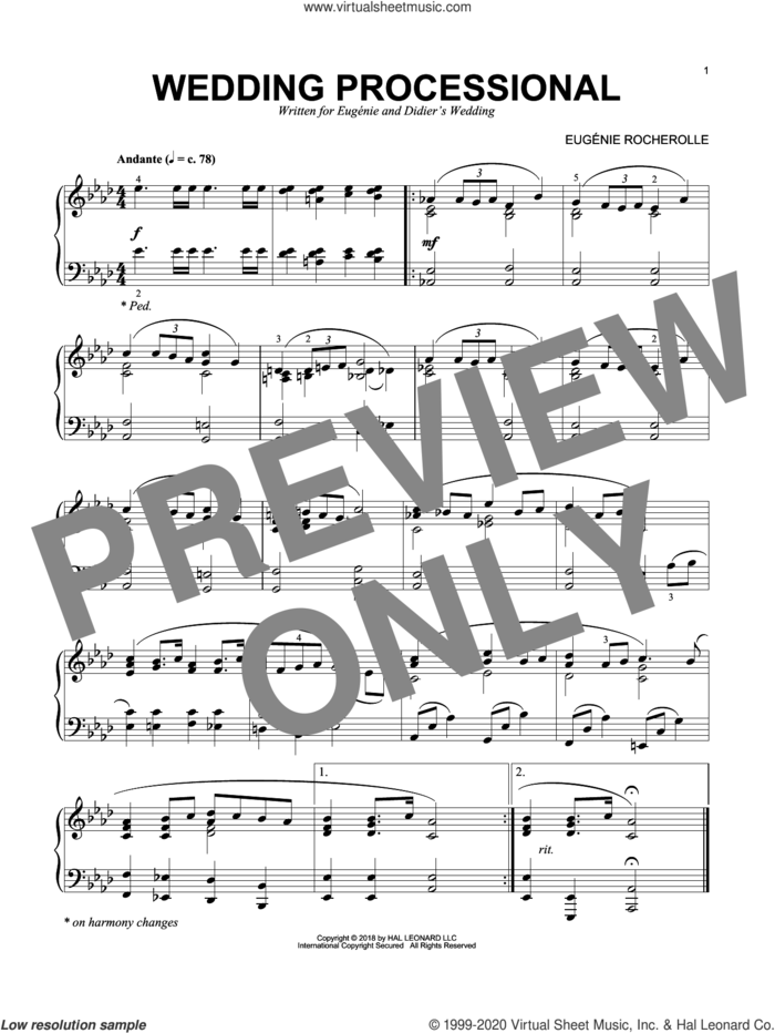 Wedding Processional sheet music for piano solo by Eugenie Rocherolle, wedding score, intermediate skill level