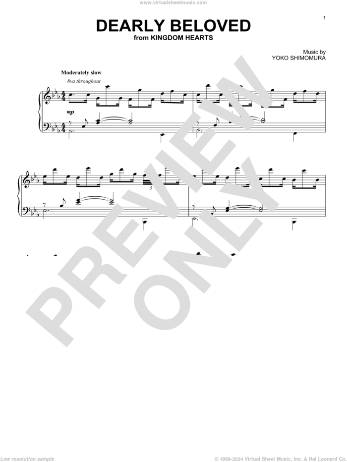 Dearly Beloved sheet music for piano solo by Yoko Shimomura, intermediate skill level