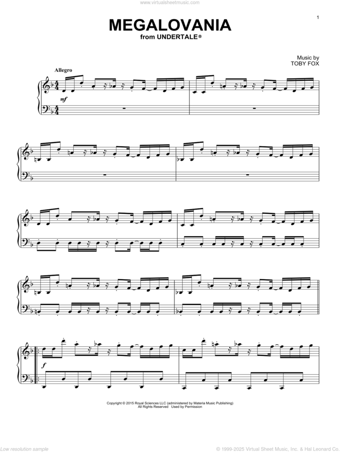 Megalovania (from Undertale), (intermediate) sheet music for piano solo by Toby Fox, intermediate skill level