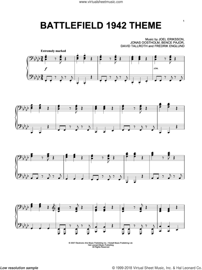 Battlefield Theme sheet music for piano solo by Joel Eriksson, intermediate skill level