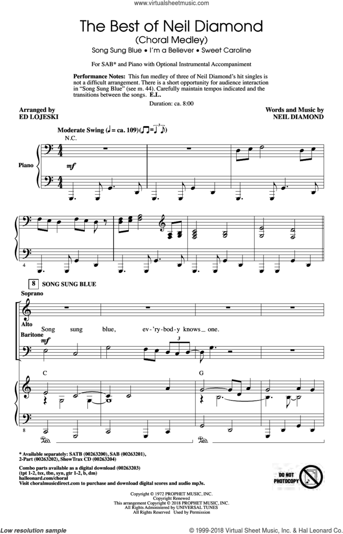 The Best of Neil Diamond (arr. Ed Lojeski) sheet music for choir (SAB: soprano, alto, bass) by Neil Diamond and Ed Lojeski, intermediate skill level