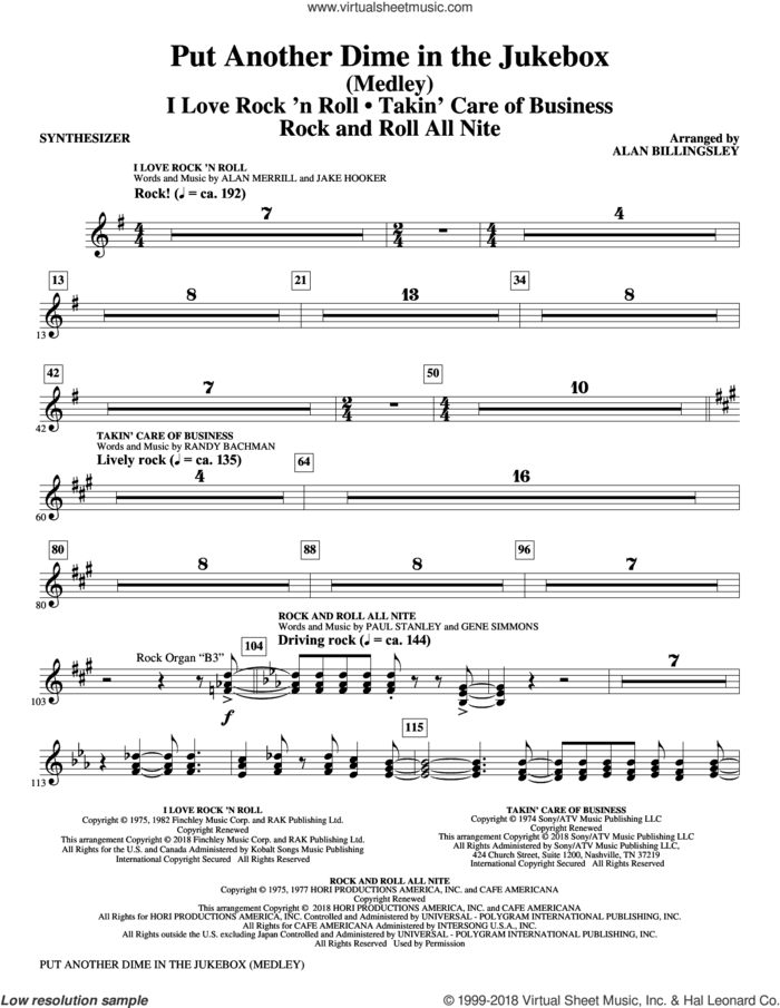 Put Another Dime In The Jukebox (Medley) sheet music for orchestra/band (synthesizer) by Alan Billingsley, Alan Merrill and Jake Hooker, intermediate skill level