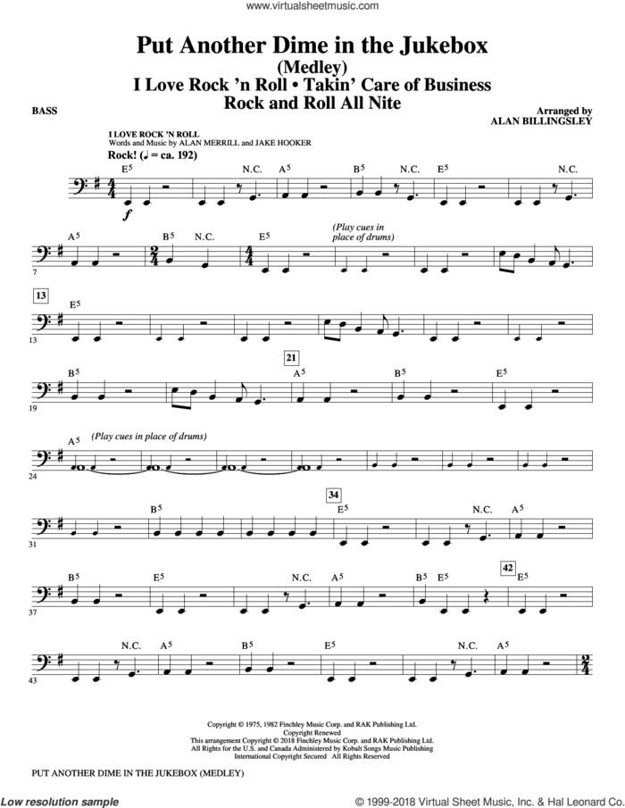 Put Another Dime In The Jukebox (Medley) sheet music for orchestra/band (bass) by Alan Billingsley, Alan Merrill and Jake Hooker, intermediate skill level