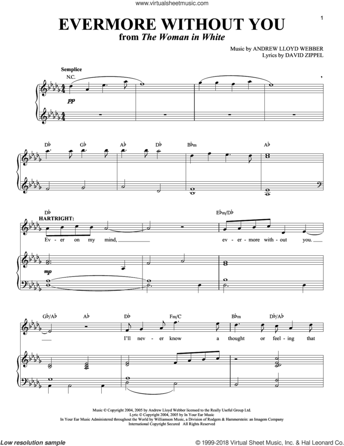 Evermore Without You (from The Woman In White) sheet music for voice and piano by Andrew Lloyd Webber and David Zippel, intermediate skill level