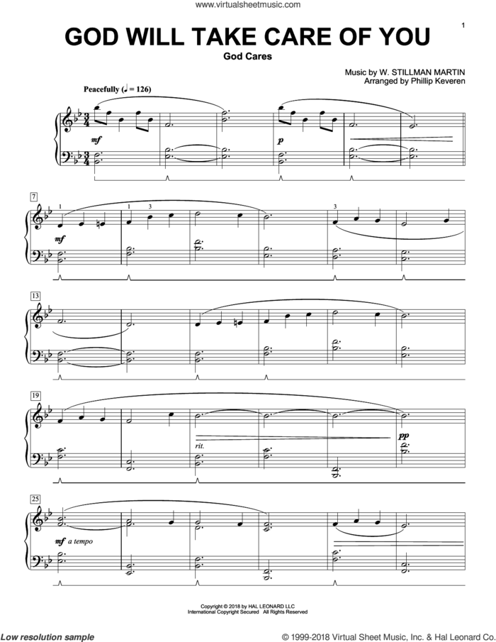 God Will Take Care Of You (arr. Phillip Keveren) sheet music for piano solo by Civilla D. Martin, Phillip Keveren and W. Stillman Martin, intermediate skill level