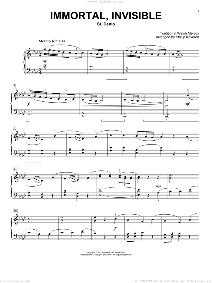 Immortal, Invisible (arr. Phillip Keveren) sheet music for piano solo by Walter Chalmers Smith, Phillip Keveren and Miscellaneous, intermediate skill level