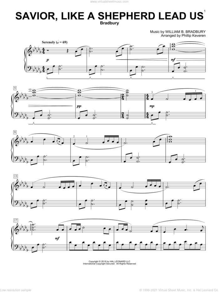 Savior, Like A Shepherd Lead Us (arr. Phillip Keveren) sheet music for piano solo by William B. Bradbury, Phillip Keveren, Dorothy A. Thrupp and Hymns For The Young, intermediate skill level
