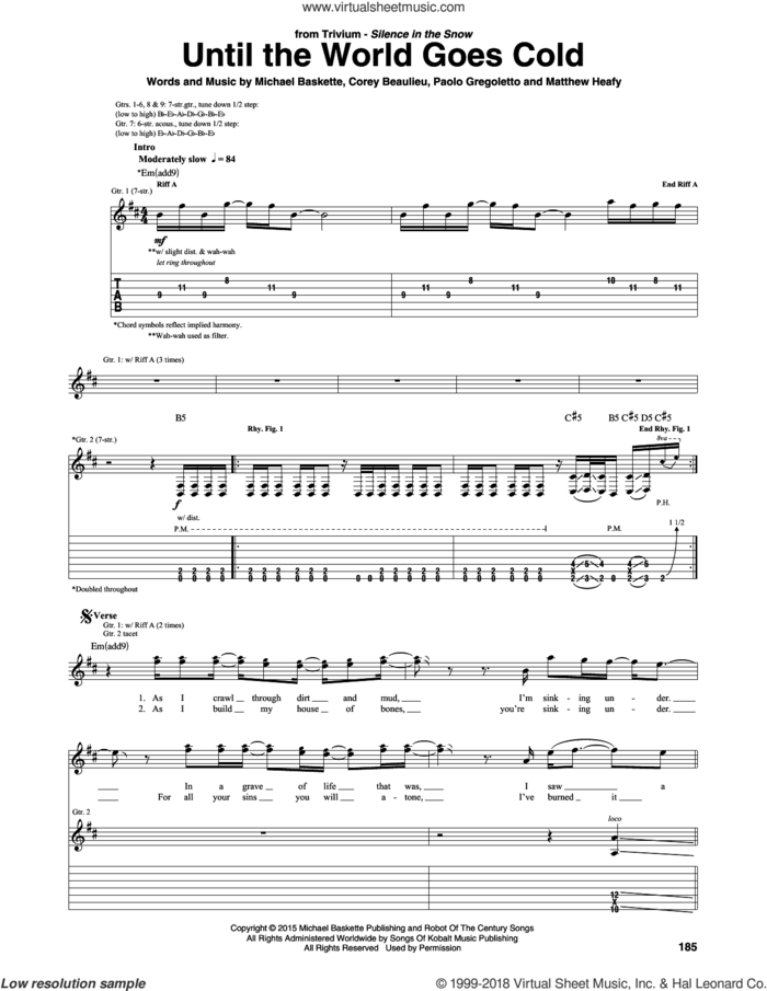 Until The World Goes Cold sheet music for guitar (tablature) by Trivium, Corey Beaulieu, Matthew Heafy, Michael Baskette and Paolo Gregoletto, intermediate skill level