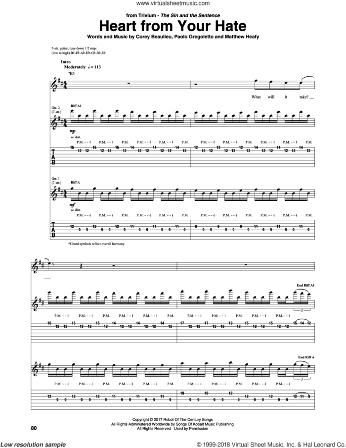 Heart From Your Hate sheet music for guitar (tablature) by Trivium, Corey Beaulieu, Matthew Heafy and Paolo Gregoletto, intermediate skill level
