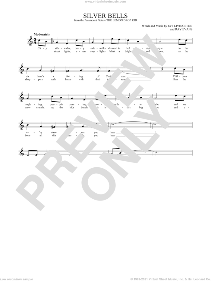 Silver Bells sheet music for ocarina solo by Jay Livingston and Ray Evans, intermediate skill level