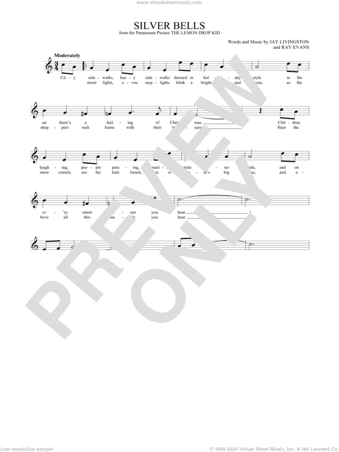 Silver Bells sheet music for ocarina solo by Jay Livingston and Ray Evans, intermediate skill level