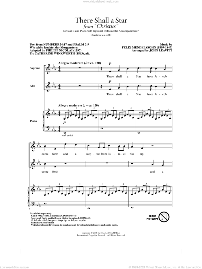 There Shall A Star (arr. John Leavitt) sheet music for choir (SATB: soprano, alto, tenor, bass) by Felix Mendelssohn-Bartholdy and John Leavitt, intermediate skill level