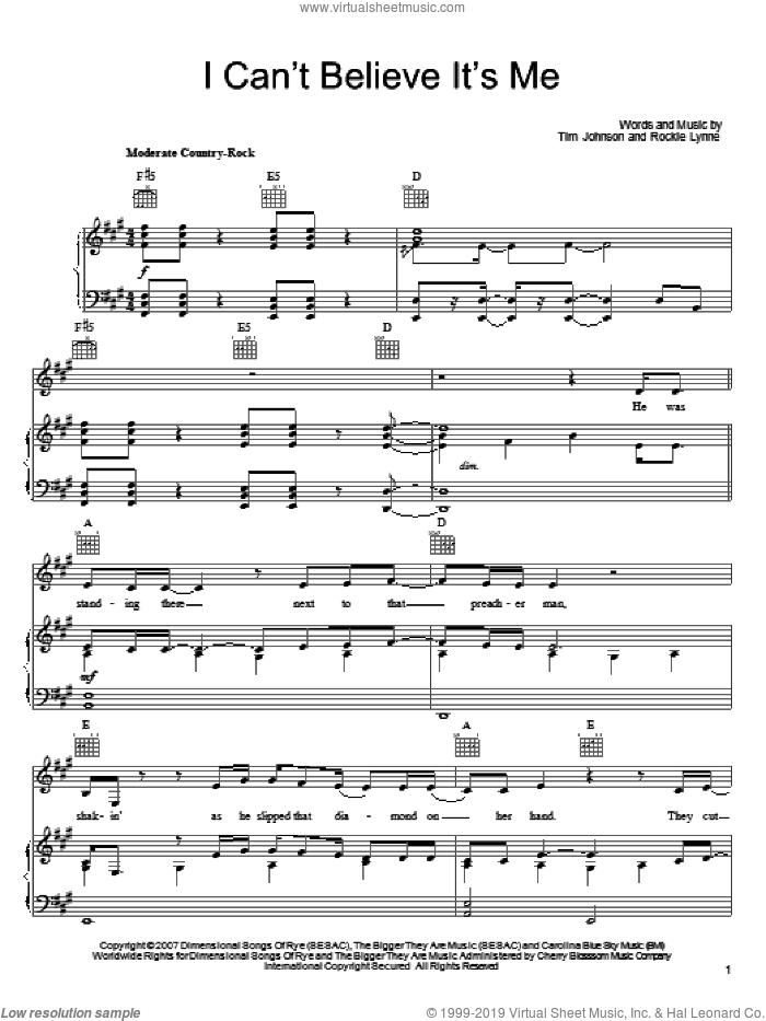 I Can't Believe It's Me sheet music for voice, piano or guitar by Rockie Lynne and Tim Johnson, intermediate skill level