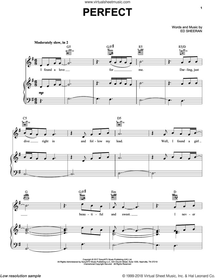 Perfect sheet music for voice, piano or guitar by Pentatonix and Ed Sheeran, wedding score, intermediate skill level